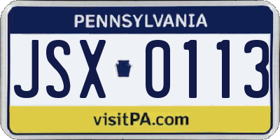 PA license plate JSX0113