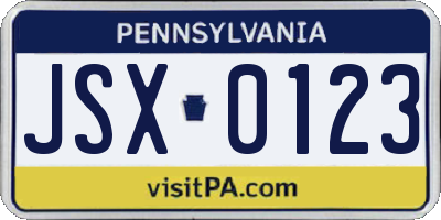 PA license plate JSX0123
