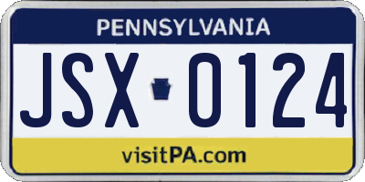 PA license plate JSX0124