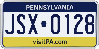 PA license plate JSX0128