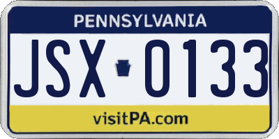 PA license plate JSX0133