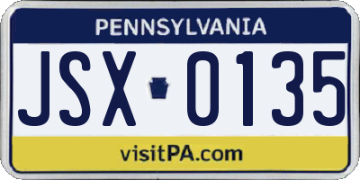 PA license plate JSX0135