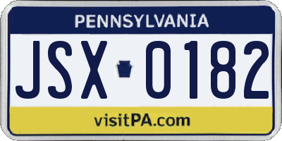 PA license plate JSX0182