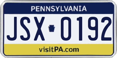 PA license plate JSX0192