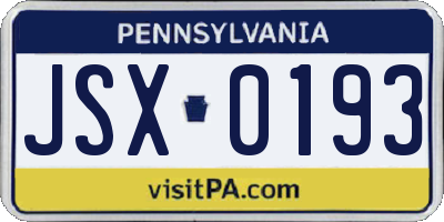 PA license plate JSX0193