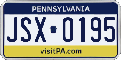 PA license plate JSX0195