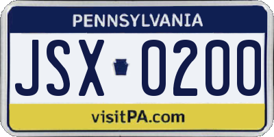PA license plate JSX0200