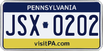 PA license plate JSX0202