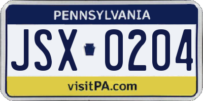 PA license plate JSX0204