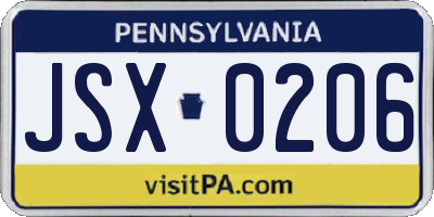 PA license plate JSX0206