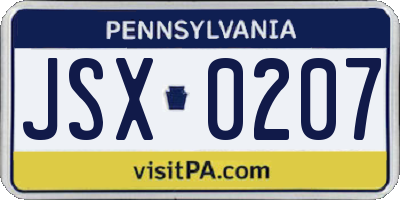 PA license plate JSX0207