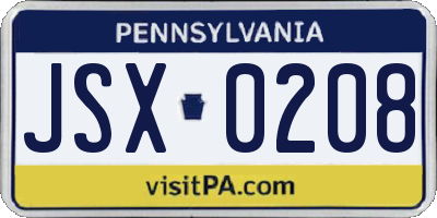 PA license plate JSX0208