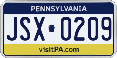 PA license plate JSX0209