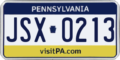 PA license plate JSX0213