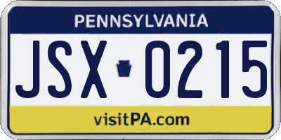 PA license plate JSX0215