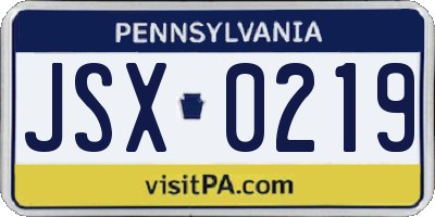 PA license plate JSX0219