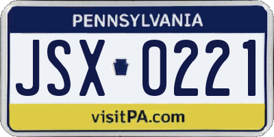 PA license plate JSX0221