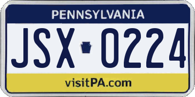PA license plate JSX0224