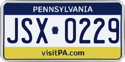 PA license plate JSX0229