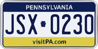PA license plate JSX0230