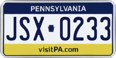 PA license plate JSX0233