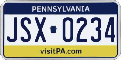 PA license plate JSX0234