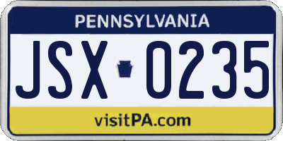 PA license plate JSX0235