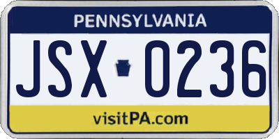 PA license plate JSX0236