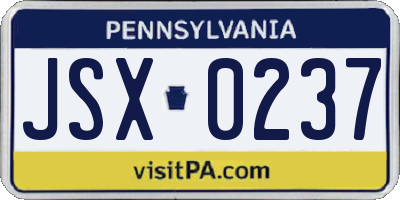 PA license plate JSX0237
