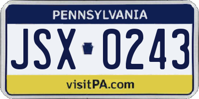 PA license plate JSX0243