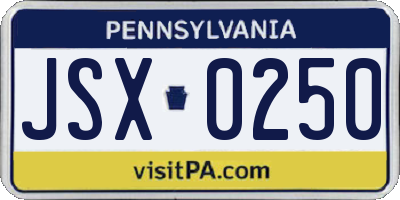 PA license plate JSX0250
