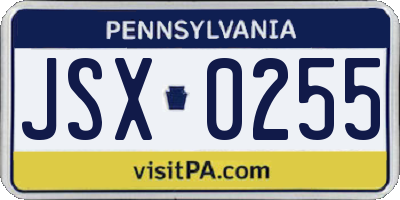 PA license plate JSX0255
