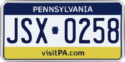 PA license plate JSX0258