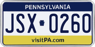 PA license plate JSX0260
