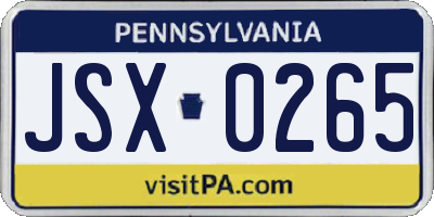 PA license plate JSX0265