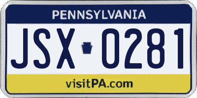 PA license plate JSX0281