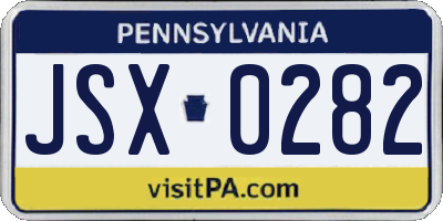 PA license plate JSX0282