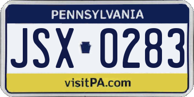PA license plate JSX0283