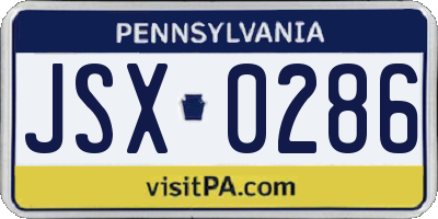PA license plate JSX0286