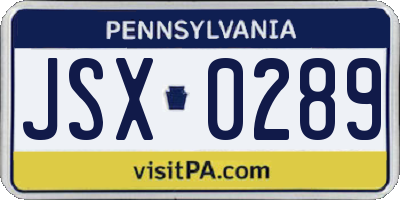 PA license plate JSX0289