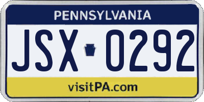 PA license plate JSX0292