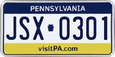 PA license plate JSX0301