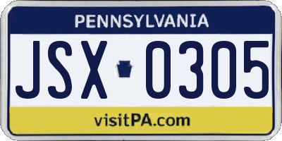 PA license plate JSX0305