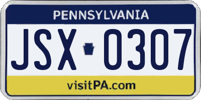 PA license plate JSX0307
