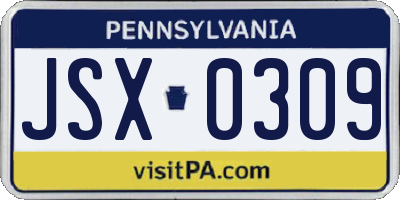 PA license plate JSX0309
