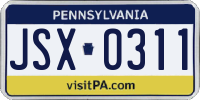 PA license plate JSX0311