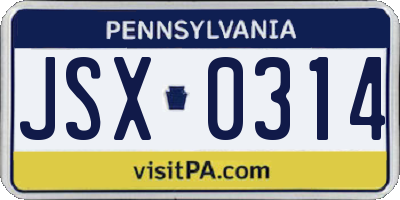 PA license plate JSX0314