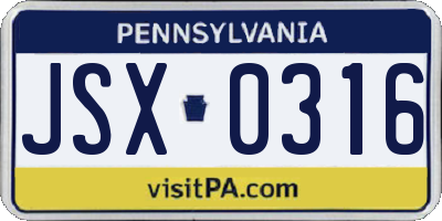 PA license plate JSX0316