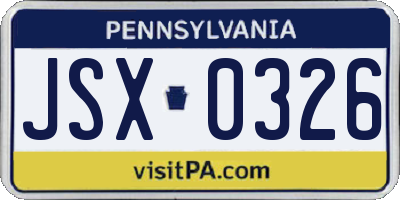 PA license plate JSX0326