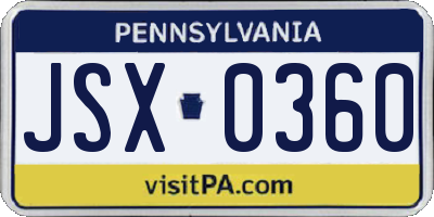 PA license plate JSX0360